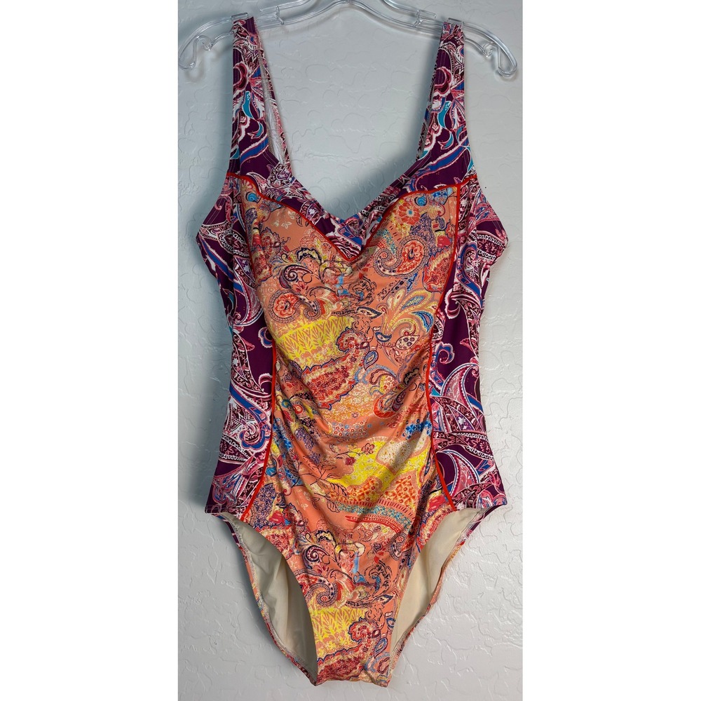 Sundance Womens XL One Piece Swimsuit Multicolor Paisley Ruched Padded 2461
